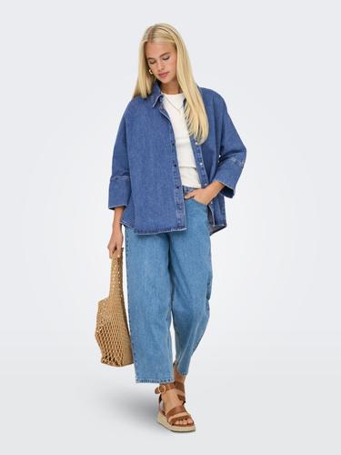 ONLGRACE 3/4 DNM SHIRT CRO NOOS S Locker geschnitten - Medium Blue Denim