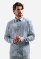 Shirt Vertical Big Stripe With Linen L Regular Fit - Indigo Blue