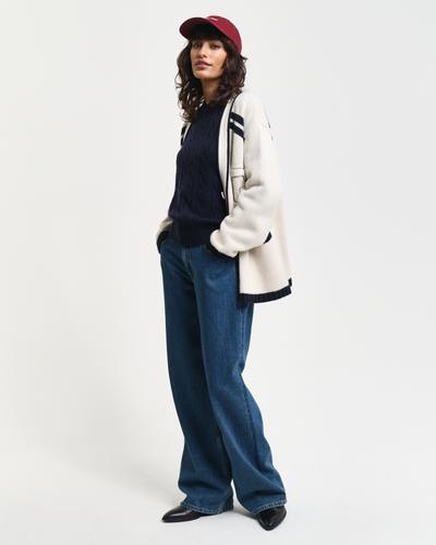 Lambswool Zopfstrick Rundhalspullover XL - Evening Blue