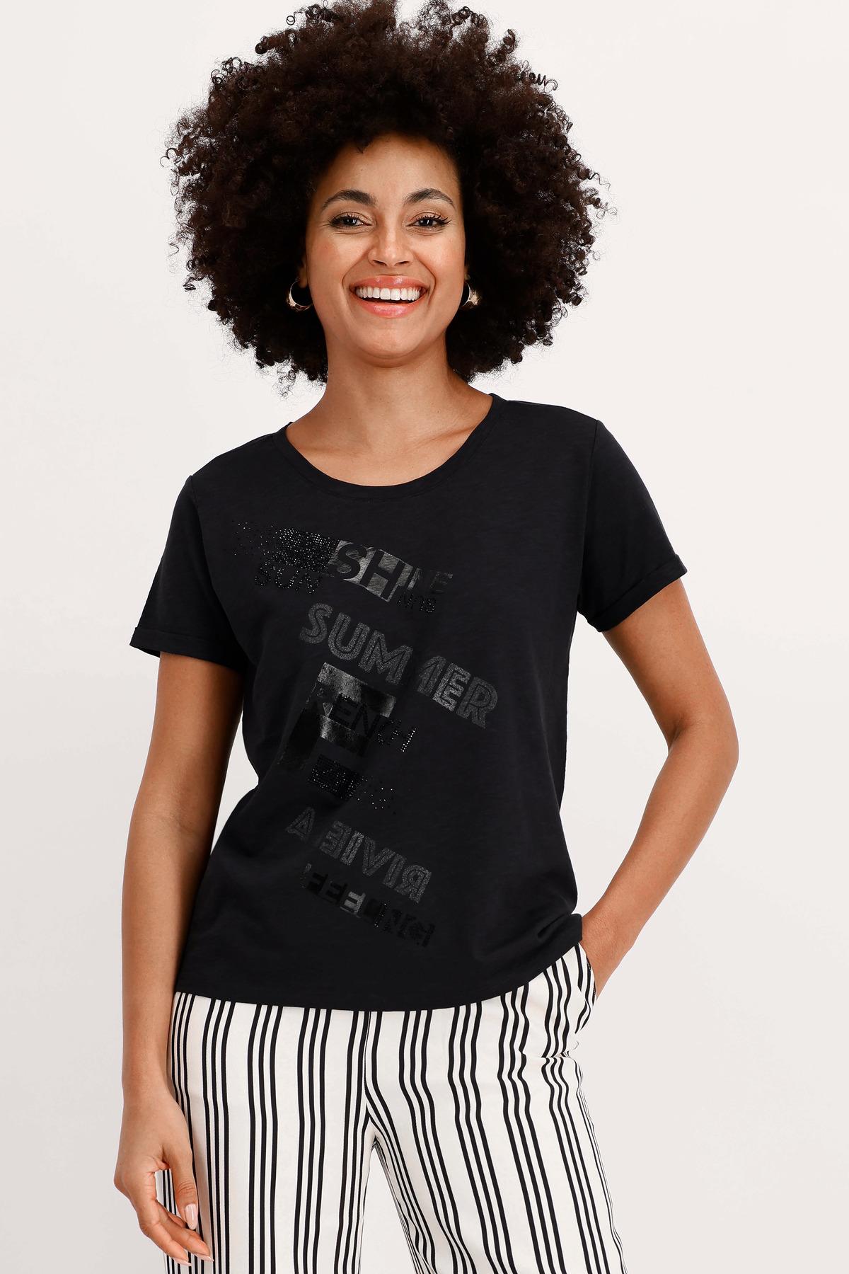 T-Shirt mit Schmuckschrift 36 - Schwarz