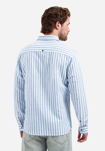 Shirt Vertical Big Stripe With Linen XL Regular Fit - Blue