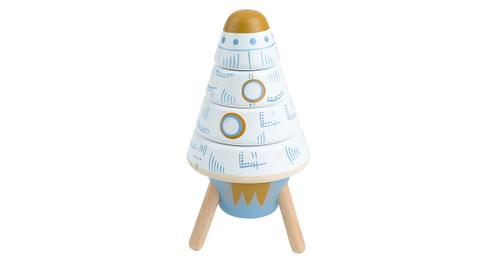 Baby Stapelturm Holz Bausteine Rakete 16cm Motorik Steckspiel ab 1 Steckpyramide Stapelspielzeug blau