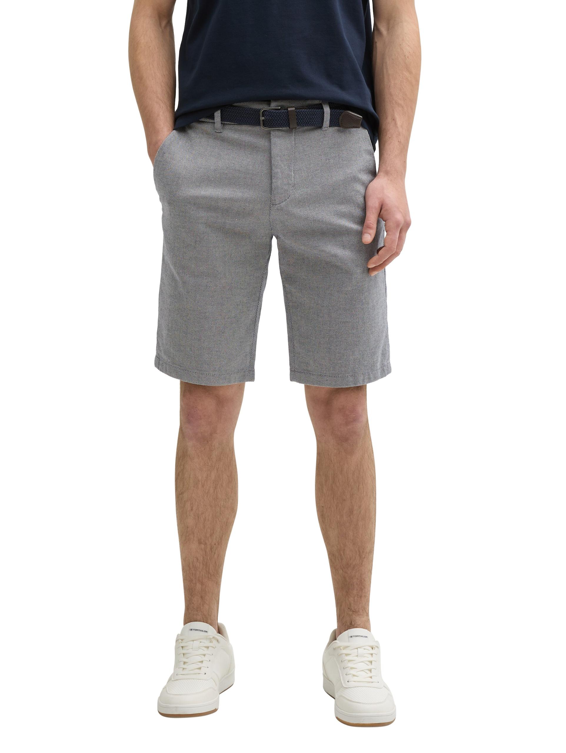 Stretch Slim Chino Shorts mit Gürtel 33 Slim Fit - White Navy Zig Zag Structure