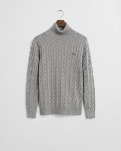 Zopfstrick Rollkragenpullover aus Baumwolle XXL - Grey Melange