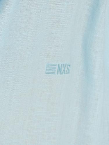 Shirt Short Sleeve Linen Solid Blau XL