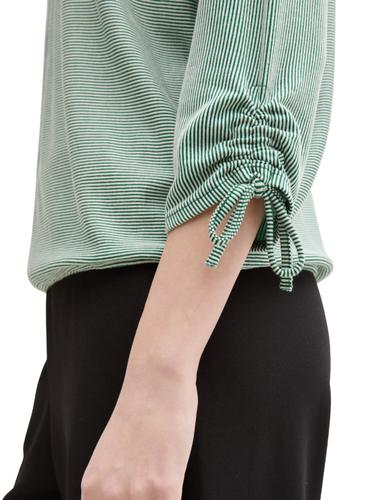 Loose Fit Langarmshirt mit Raffärmeln L Loose Fit - Green White Small Stripe