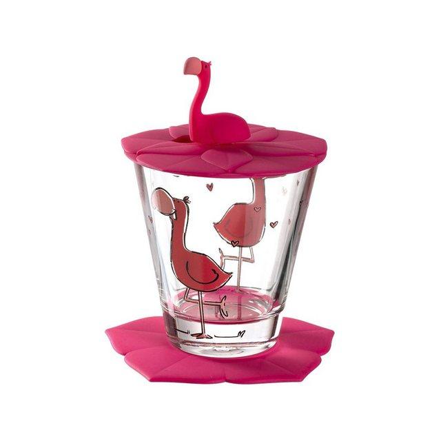 LEONARDO Kinderbecher »Kindertrinkset BAMBINI 3-tlg. Flamingo«, Glas