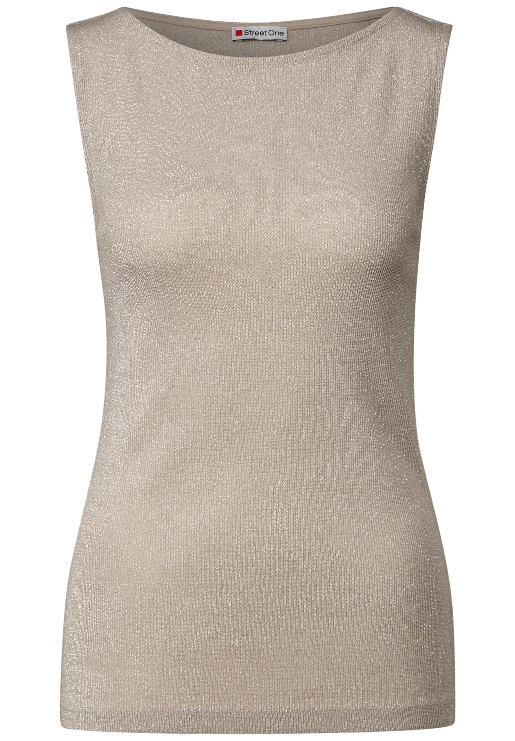 Glitzerndes Rippstruktur-Top Beige 40