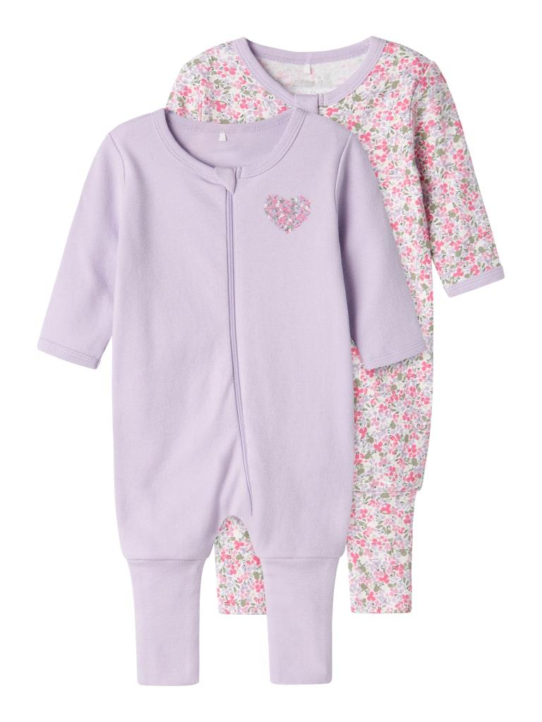 NBFNIGHTSUIT 2P ZIP FF PETIT FLOWER NOOS Violett 56