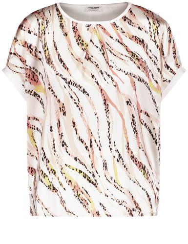 Blusenshirt mit Material-Patch 38 Bequeme Passform - Ecru/weiss/rot/orange Druck