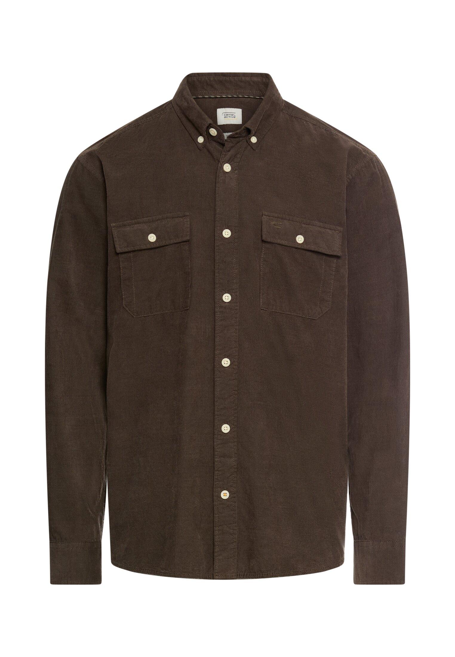 Langarmhemd mit aufgesetzten Taschen L Regular Fit - Dark Brown