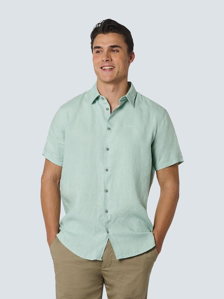 Shirt Short Sleeve Linen Solid Grün XXL
