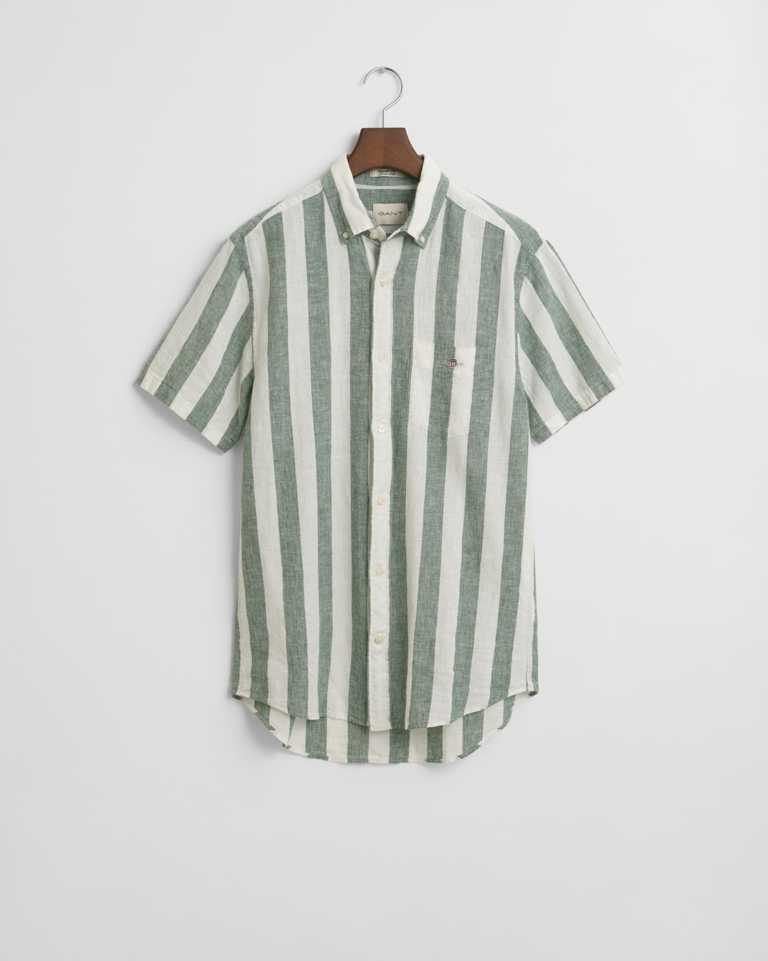 Regular Fit Baumwoll Leinen Kurzarmhemd mit Streifen XXXL - Woody Green