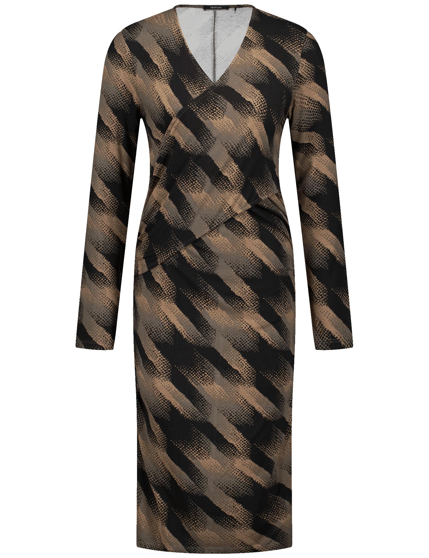 Jerseykleid mit Wickel-Effekt 38 Figurbetont - Wood Gemustert