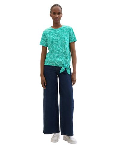 T-Shirt mit Knoten-Detail XS Regular Fit - Green Minimal Print