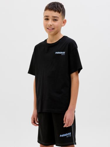 JJCHARGE PRINTED TEE SS CREW NECK JNR 140 Locker geschnitten - Black