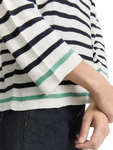 Strickpullover mit Streifenmuster XXL Regular Fit - Offwhite Green Navy Stripe