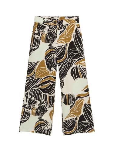 Culotte Hose mit Leinenanteil 44/28 Culotte Fit - Neutral Cut Leaves Design