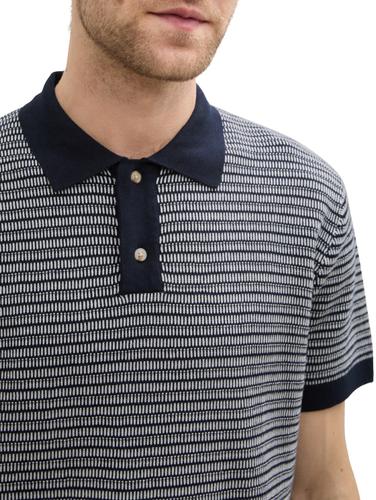 Strick-Poloshirt aus Baumwolle XL Regular Fit - Navy White Fancy Stripe