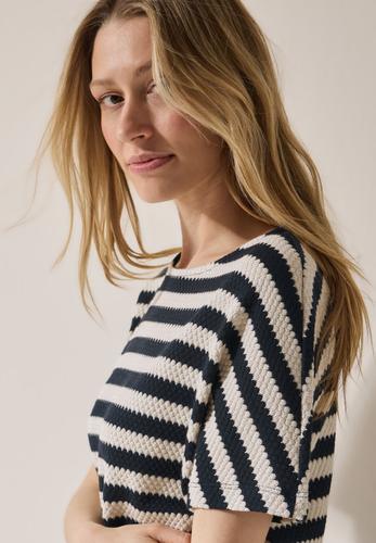 Gestreiftes Strukturshirt M - Light Alabaster White