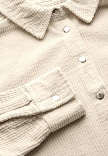 Cordbluse mit Knopfleiste Beige 42