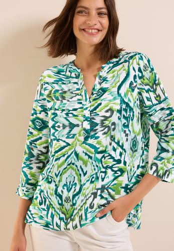 Gemusterte Leinenmix-Bluse M - Green Lagoon
