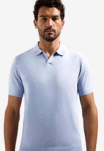 Pullover Short Sleeve V-Polo Melange L Regular Fit - Blue