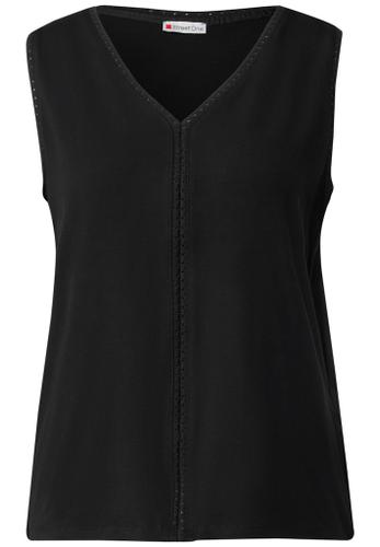 Jersey-Top mit Häkeldetails Schwarz 38