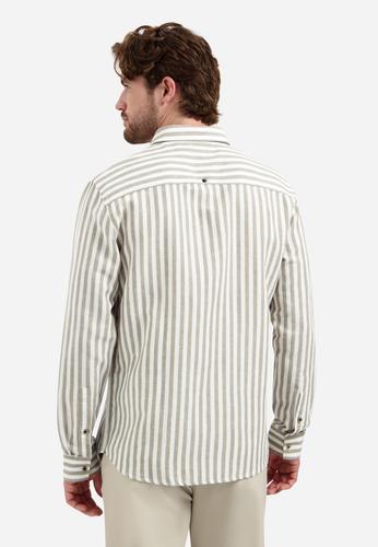 Shirt Vertical Big Stripe With Linen M Regular Fit - Taupe