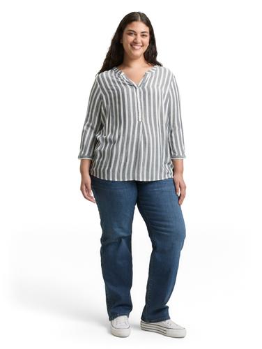 Plus Size - Henleybluse mit Streifenmuster 54 Regular Fit - Offwhite Navy Vertical Stripe