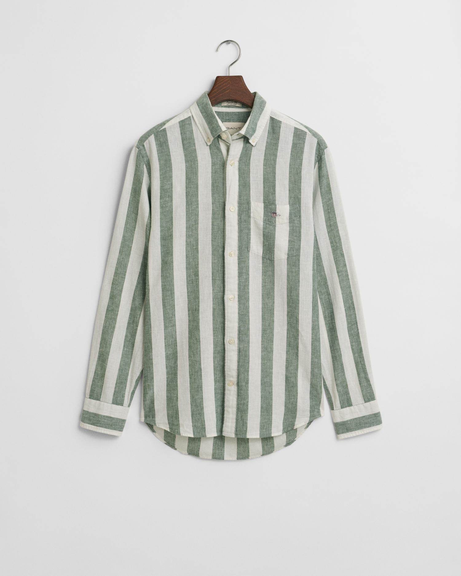 Regular Fit Hemd aus Baumwolle und Leinen mit Streifen XXL - Woody Green