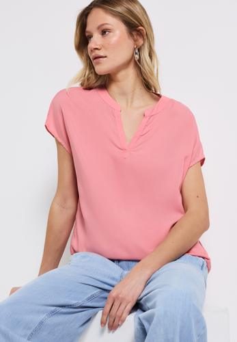 Split Neck Bluse in Unifarbe 36 - Blush Peach