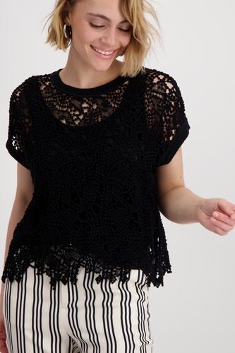 Kurzarm-Pullover mit Spitze 38 - Schwarz