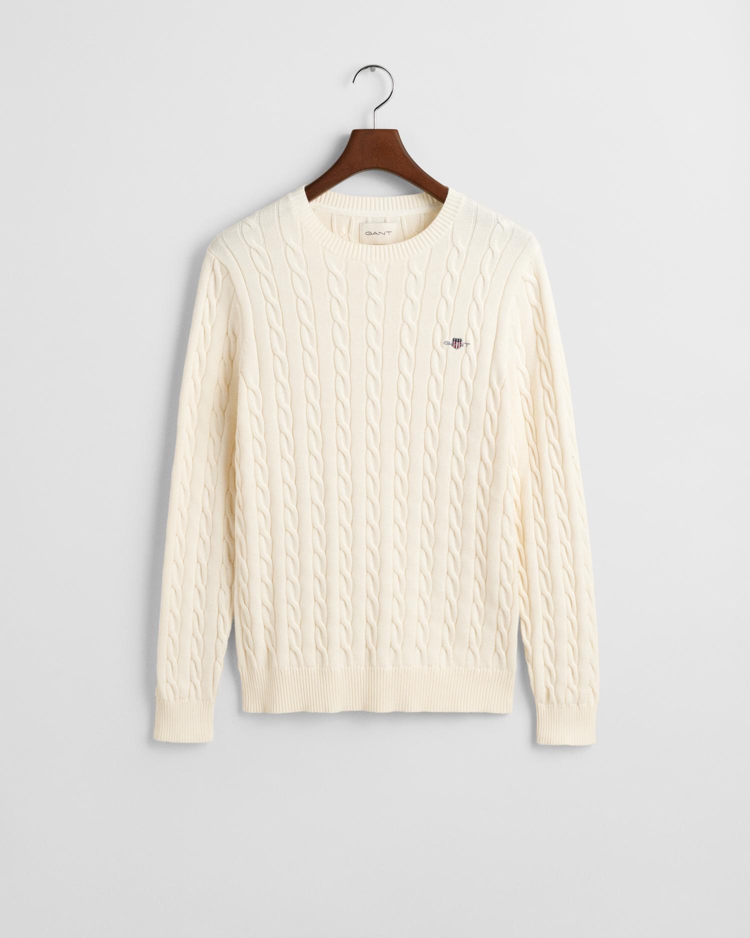 Zopfstrick Rundhalspullover aus Baumwolle XXXL - Cream