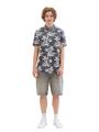 Kurzarmhemd mit Palmenprint L Regular Fit - Grey White Tropical Print