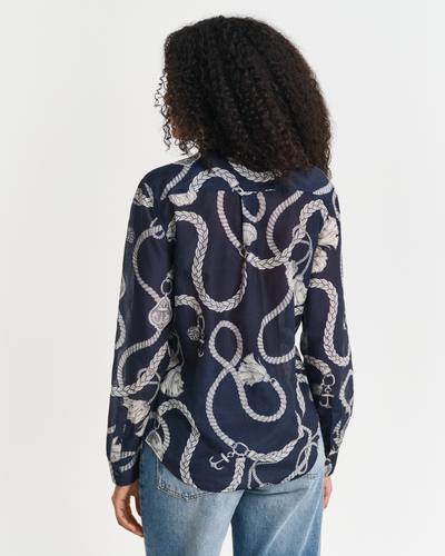Regular Fit Sailing Print Bluse aus Baumwolle und Seide 38 - Evening Blue