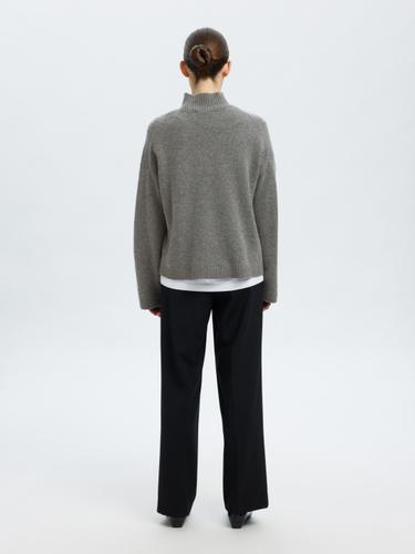 SLFCILLE CASHMERE BLEND HIGH NECK NOOS M Locker geschnitten - Medium Grey Melange