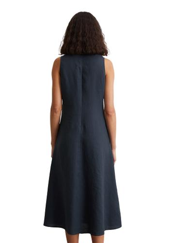 Ärmelloses Leinen-Kleid shaped flared 42 Shaped Fit - Muted Blue