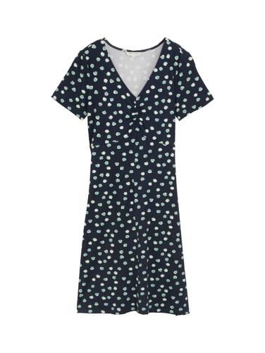 Kleid mit Raffungen 46 Regular Fit - Navy Green Dots