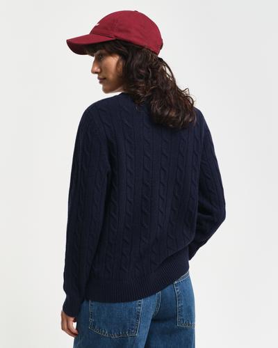 Lambswool Zopfstrick Rundhalspullover XL - Evening Blue