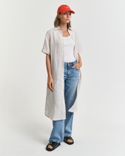 Gestreiftes Hemdblusenkleid aus Leinen 36 - Dry Sand