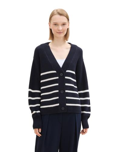 Cardigan mit V-Ausschnitt XL Regular Fit - Placed Navy White Stripe