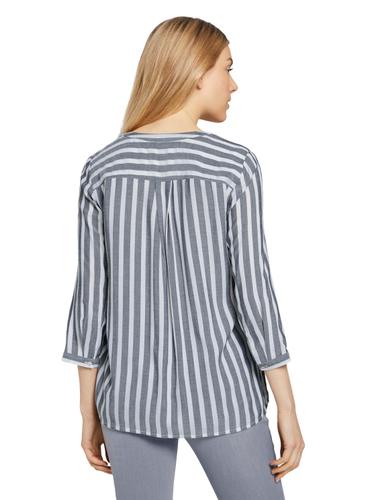Gestreifte Bluse mit Taschen 36 Regular Fit - Offwhite Navy Vertical Stripe