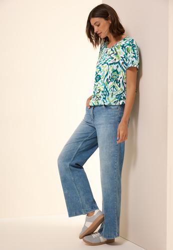 Bedrucktes Leinen-Look Shirt L - Green Lagoon