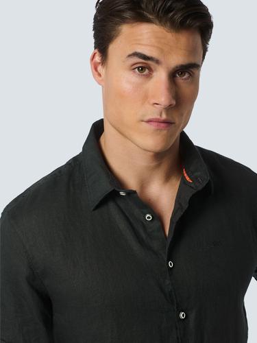 Shirt Short Sleeve Linen Solid Schwarz XXL