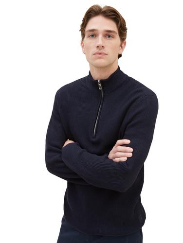 Strickpullover mit Troyer Kragen XL Regular Fit - Knitted Navy Melange