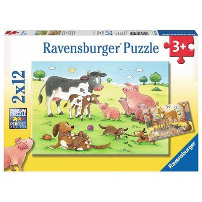Ravensburger Puzzle - Glückliche Tierfamilien, 2 x 12 Teile