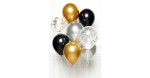 DIY Ballonbouquet Schwarz Gold Silber, 8 Ballons