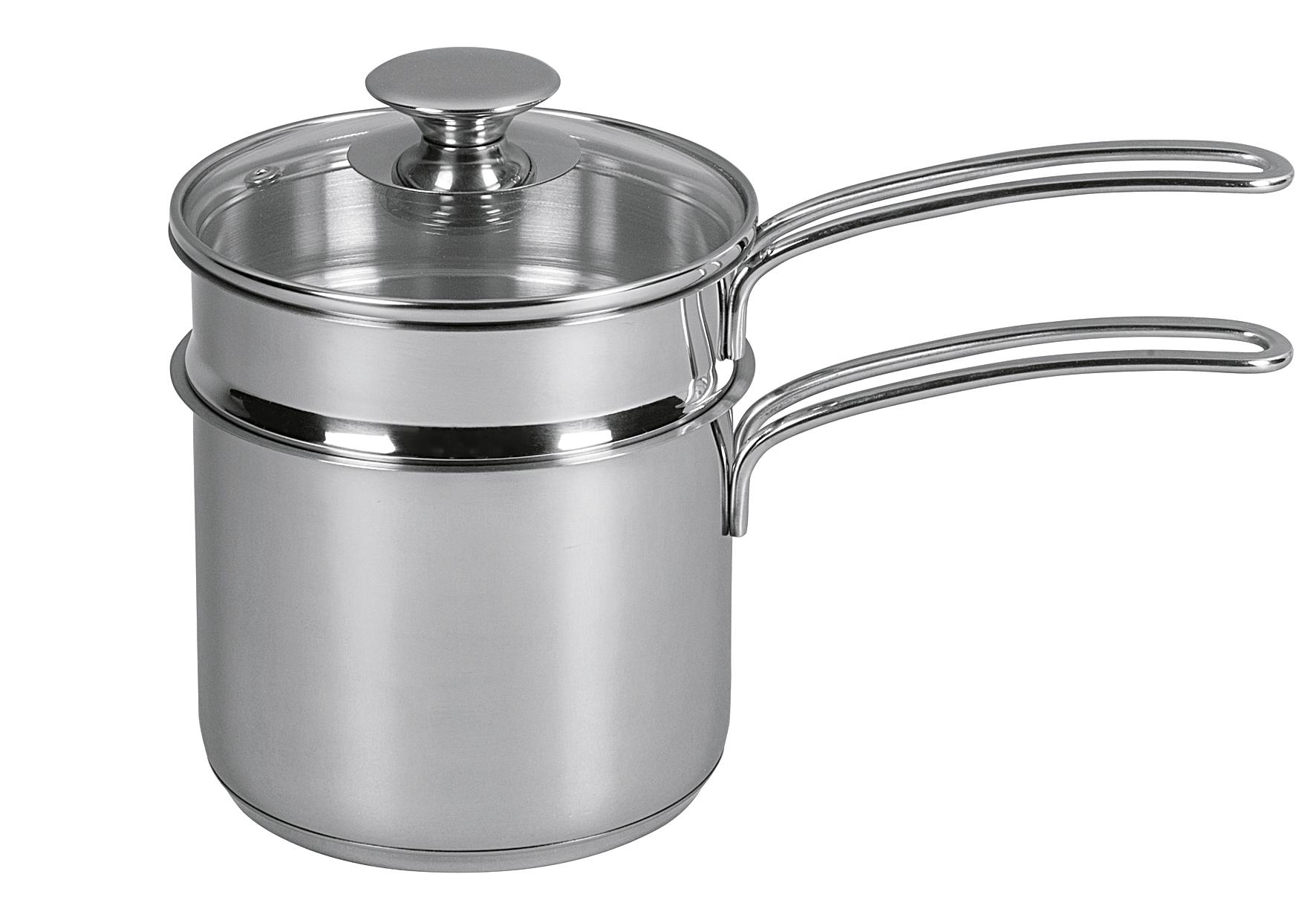 Wasserbad-Topf Edelstahl mit Glasdeckel 1,5 l Ø14cm