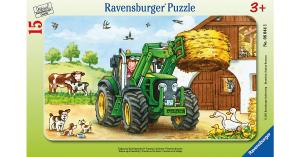 Rahmen-Puzzle, 15 Teile, 25x14,5 cm, Traktor auf dem Bauernhof